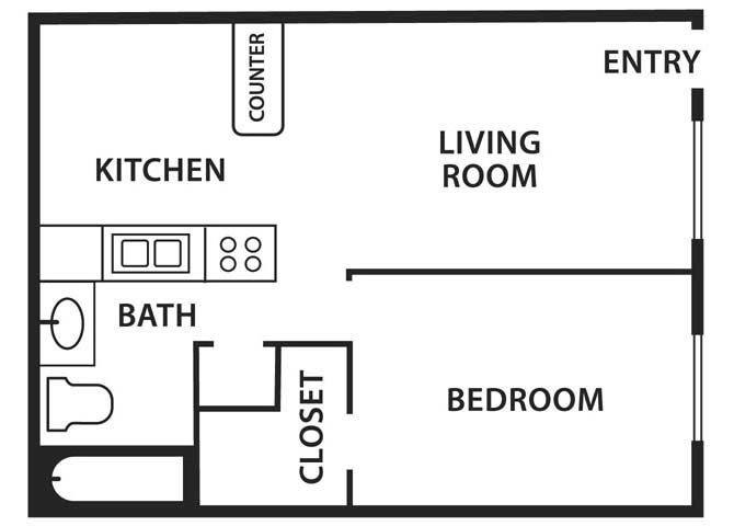 1x1 floor plan at Canyon Vista Apartments in Albuquerque, NM